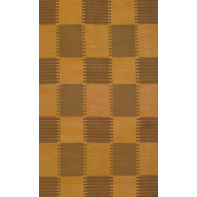 Tapis doré/brun en laine block fait main kilim