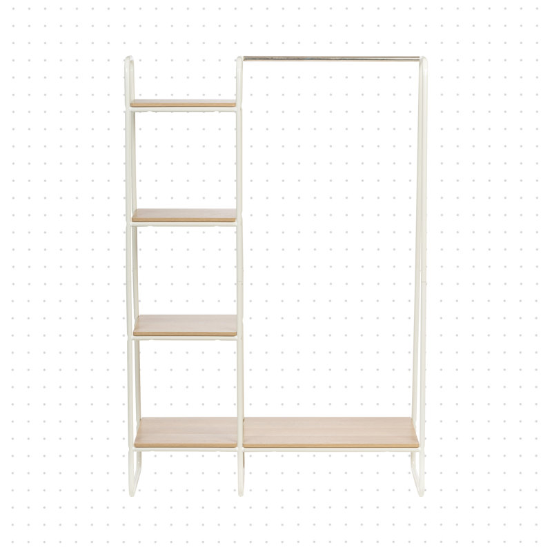 Portant à vêtements multi-tablettes IRIS, Blanc / brun clair
