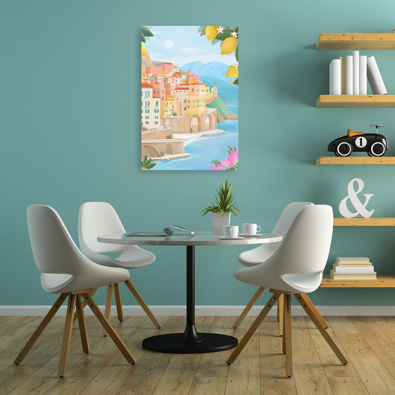 «Amalfi Coast», impression d'art abstrait côtier coloré et abstrait, citronnier, Italie, H 36 po x l 24 po
