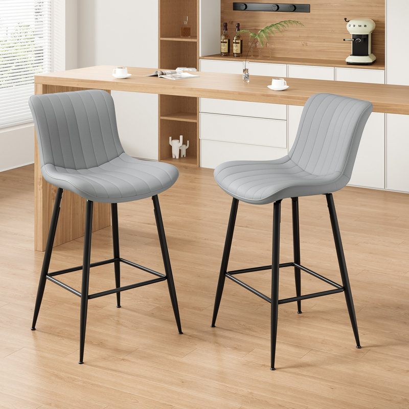 Ensemble de 2 tabourets de comptoir, chaises de cuisine et de salle à manger en similicuir, Gris