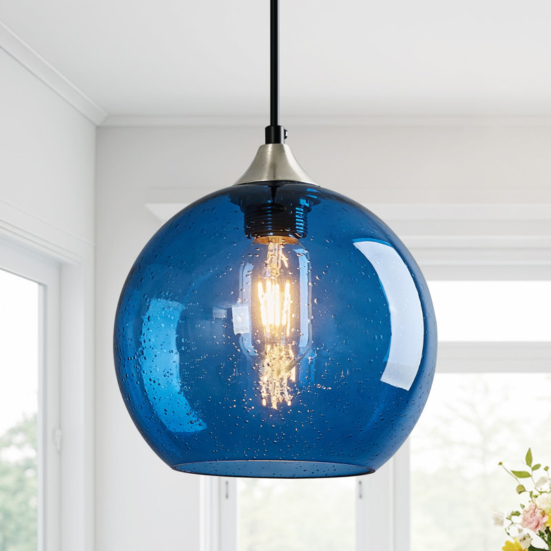 Luminaire suspendu moderne à 1 lumière pour îlot de cuisine Aarunya, Bleu, H 7,08 po x l 7,87 po x P 7,87 po