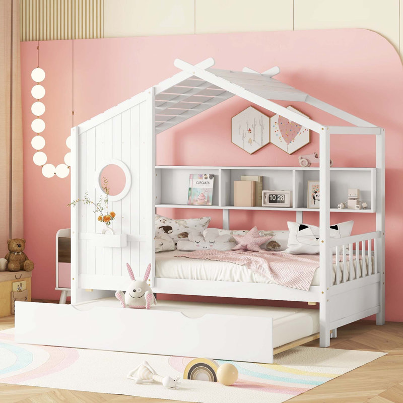 Lit simple en bois avec lit gigogne, Simple, Blanc