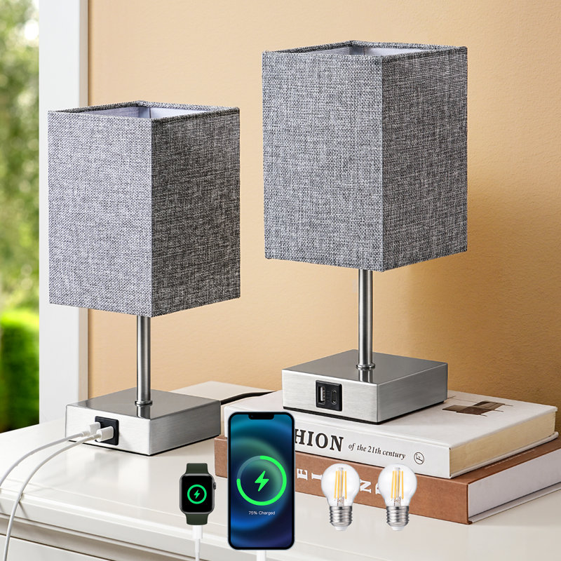 28CM Metal USB Table Lamp with Touch Control, Grey, Silver