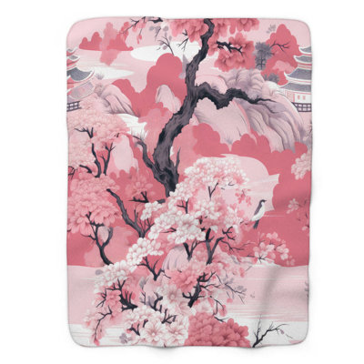 Jeté floral chinois rose - 1 pièce Sherpa B Premium