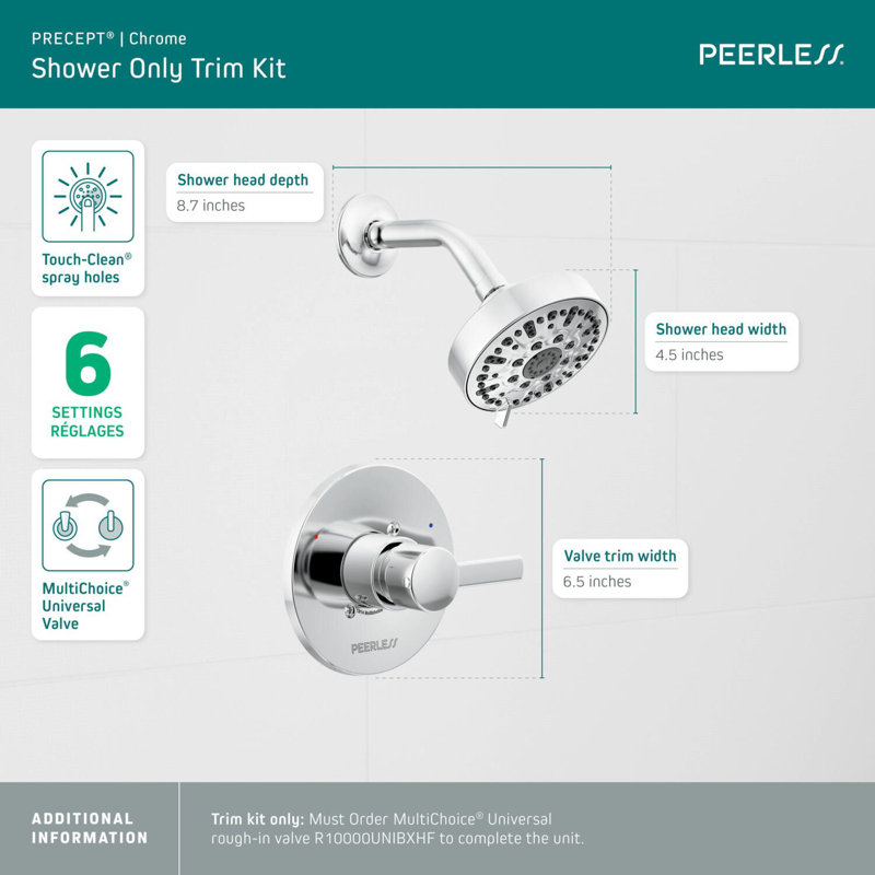 Apex Thermostatic Shower Trim Kit with Single Lever Handle, Chrome