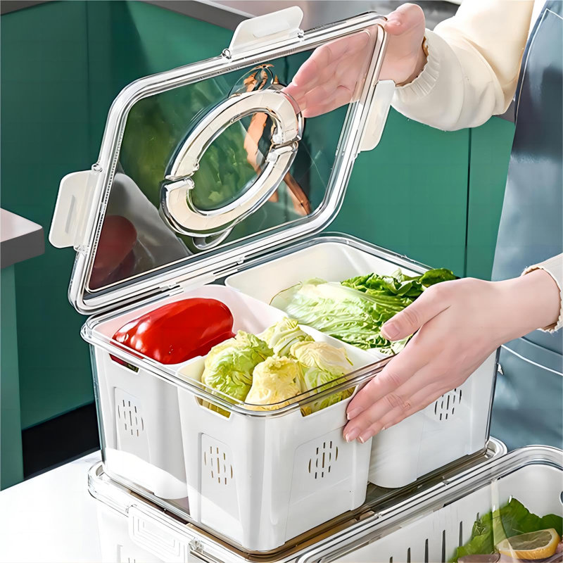 Fruit Storage Containers For Fridge,Refrigerator Organizer Bins With Lids,3 Removable Containers For Food,Fridge Organizers And Storage,Stackable Produce Berry Veggie Stay Fresh Containers