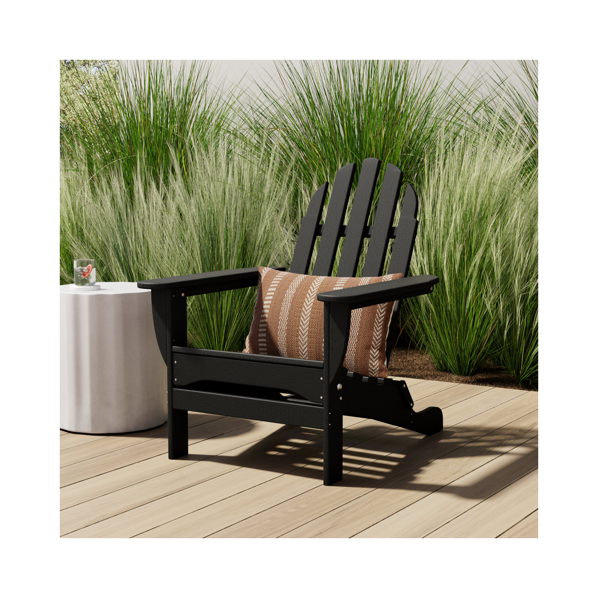 Leighton Plastic Folding Adirondack Chair, Black