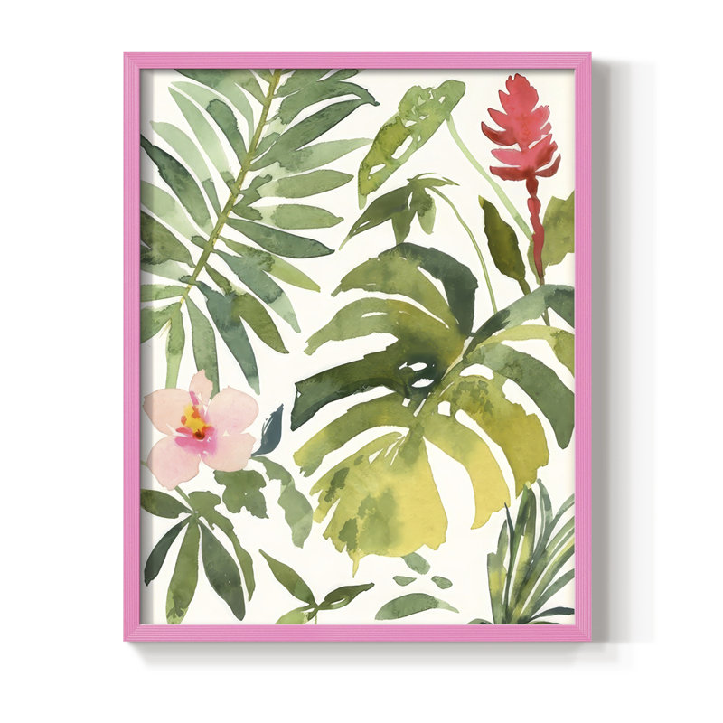Tropical Farrago II, reproduction encadrée - bois massif, H 30 po x l 24 po, Rose