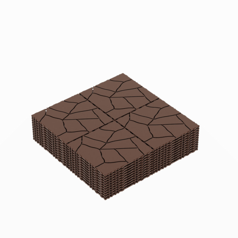 Brown Faux Stone Pattern Interlocking Outdoor Deck Tiles, 12" x 12"