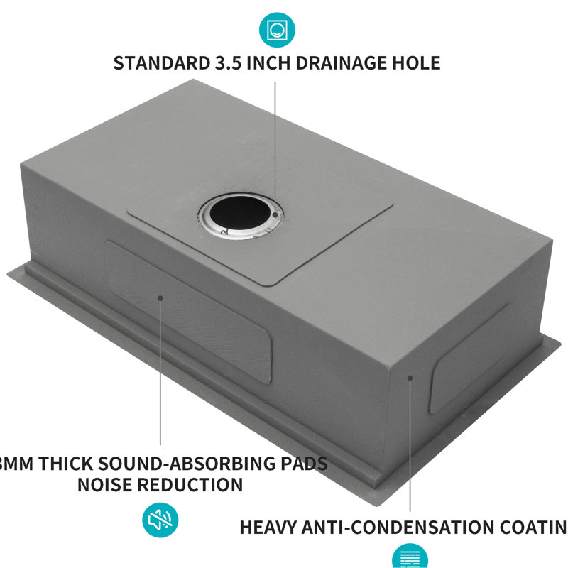 30 - Inch Undermount Kitchen Sink, 16 Gauge 304 Stainless Steel, Quiet Operation With 3Mm Pad, And Switchable Workstation Options Sound Reducing Rubber Built In Features