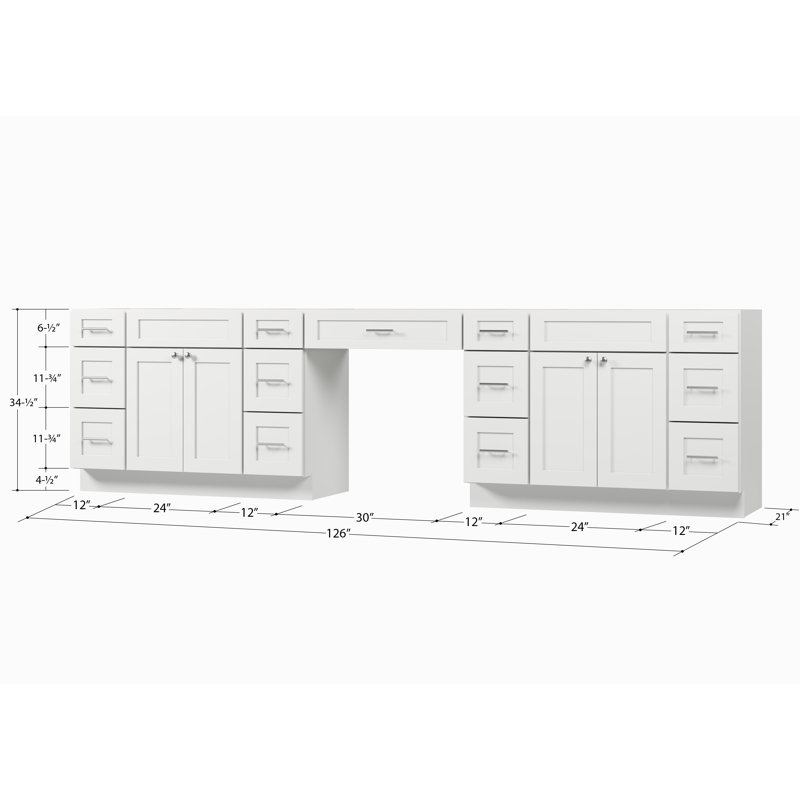 Ensemble de meuble-lavabo double 126 po avec bureau Disar, Blanc