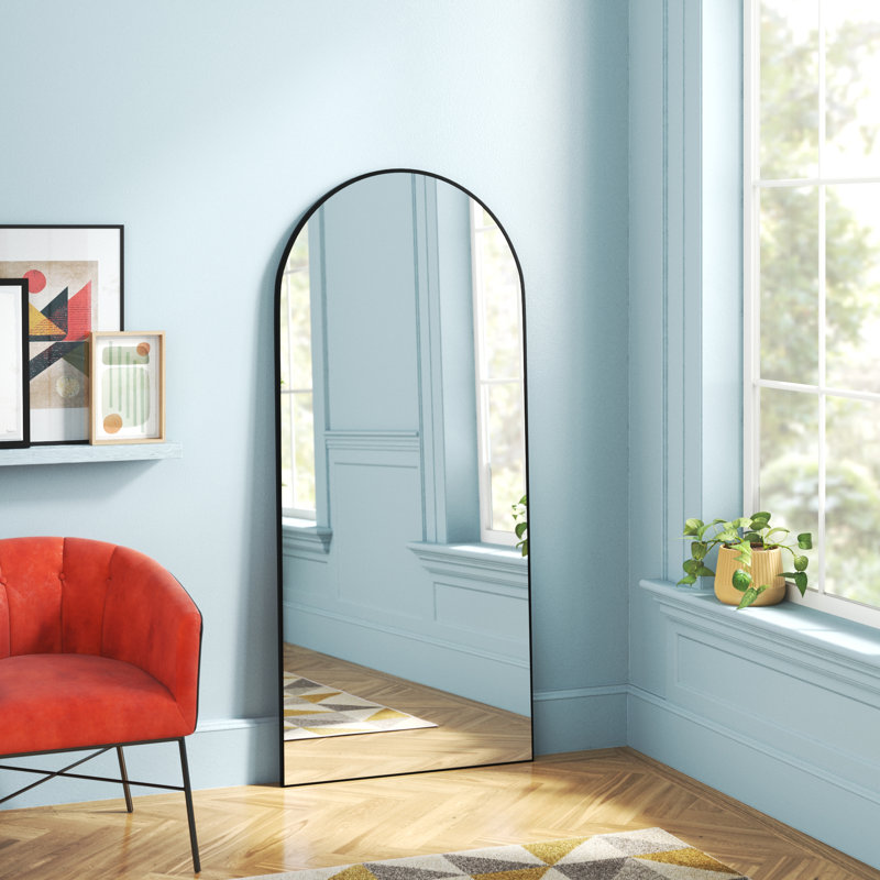 Salma Metal Flat Mirror, 170cm H x 61cm W, Matte Black