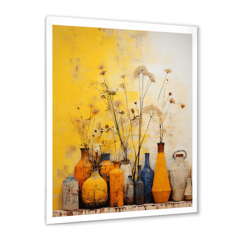 Minimalisme - poteries jaunes I - impression, H 40 po x l 30 po x P 1,5 po, Cadre simple blanc