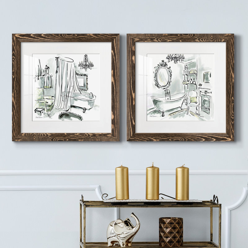 Opulent Bath I - ensemble de 2 peintures encadrées, H 20 po x l 40 po x P 1,5 po, Encadré de bois de noyer