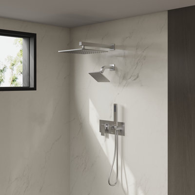  Système de douche Crozet à pression équilibrée avec pomme de douche carrée 12 ", pomme de douche fixe 6" et douche à main (valve incluse)