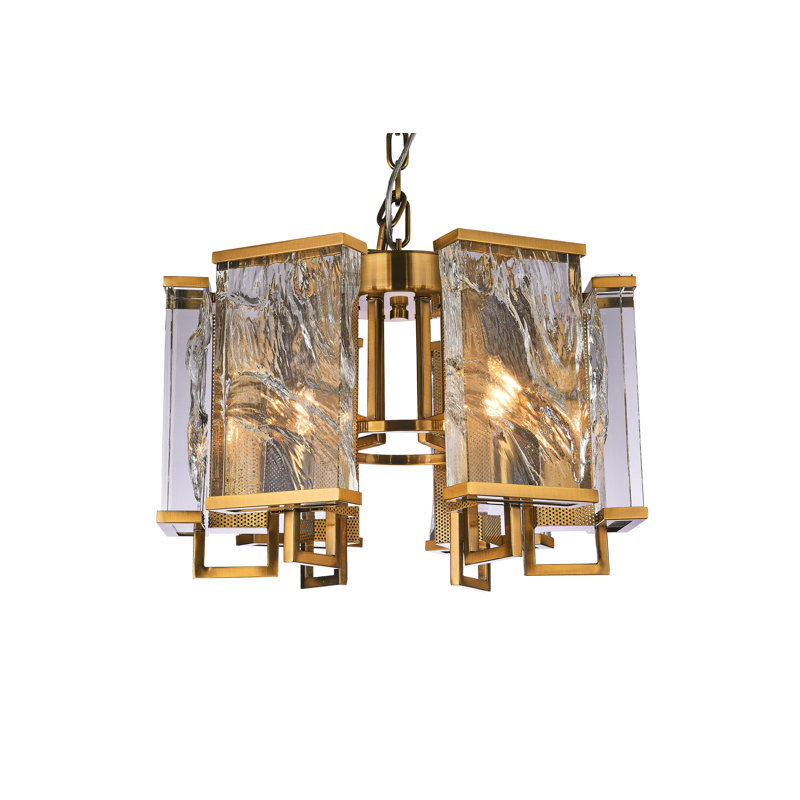 Lustre 6 lumières Jennette avec plaques en cristal transparent, Laiton