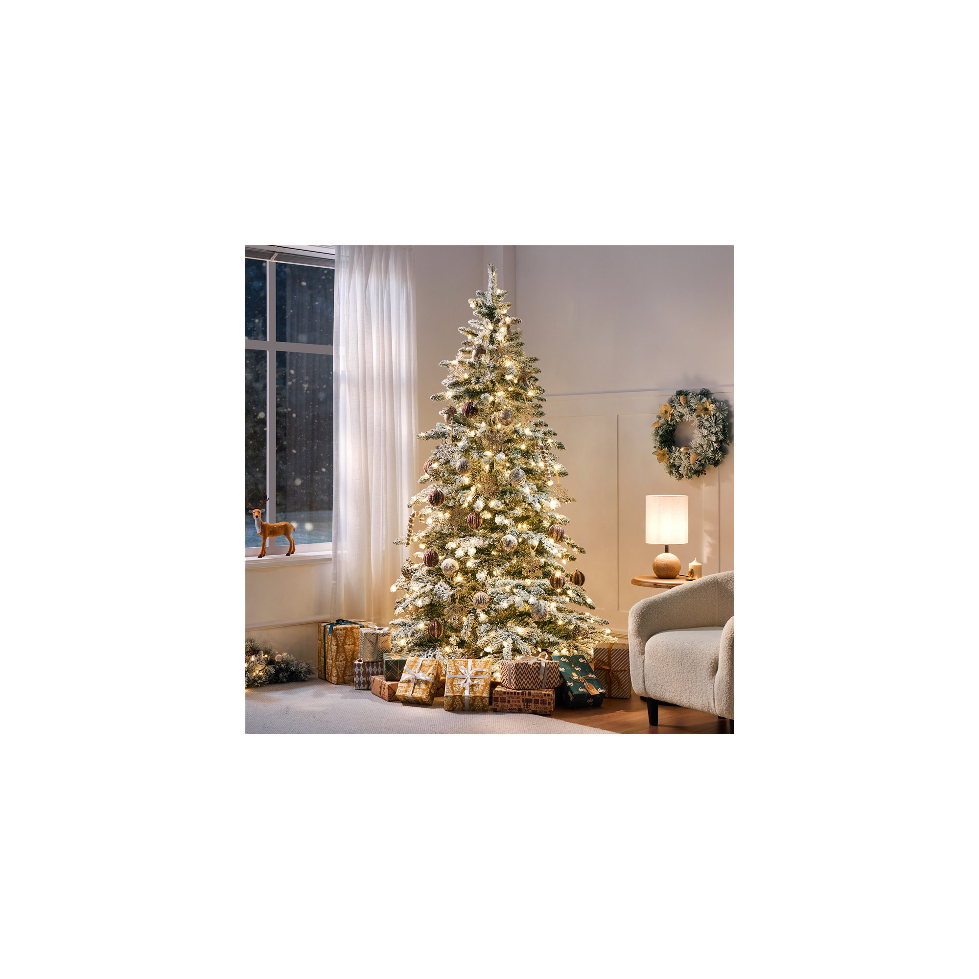 Pre-lit Snow Flocked Fir Christmas Tree, 7.5' H