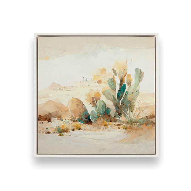 Motif de cactus, Cadre flottant blanc opaque, H 12,75 po x l 12,75 po x P 1,75 po