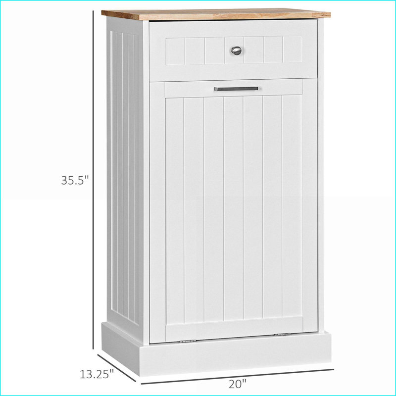 Cabinets, poubelle inclinable autoportante avec tiroir | Blanc cassé | Panneau de fibres à densité moyenne