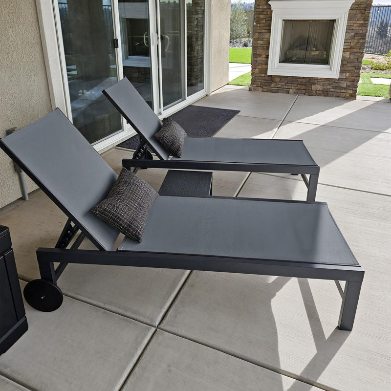Purple Leaf 74.02'' Long Reclining Chaise Lounge Set With Table, Gray
