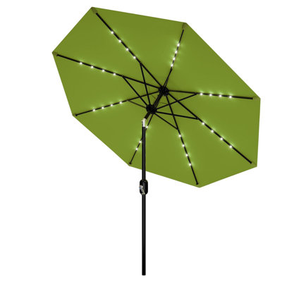 Parasol solaire solaire avec lumières, parasol de table d'extérieur avec inclinaison et manivelle pour terrasse de jardin