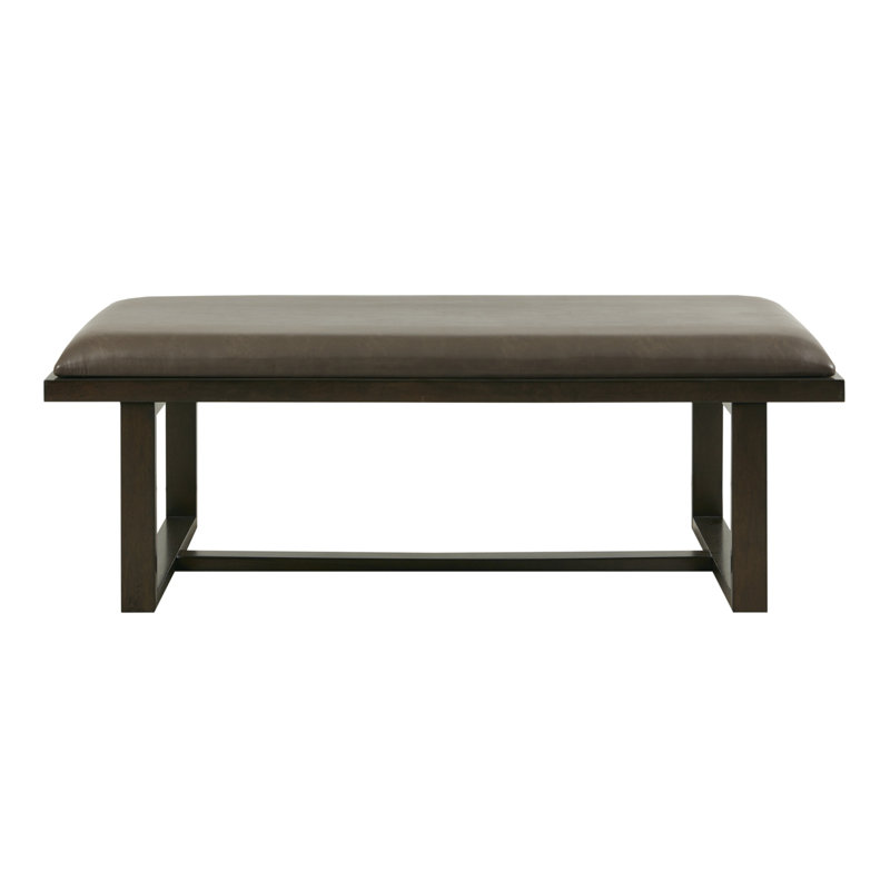 Tracey Brown Faux Leather Cocktail Ottoman with Wood Trim