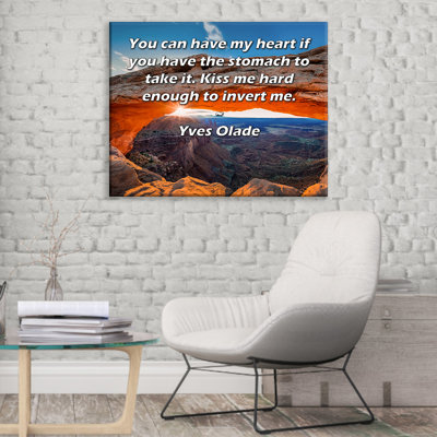Toile tendue de la galerie ArtsyQuotes par Yves Olade: "Vous pouvez avoir mon cœur si vous avez le ventre pour le prendre. Embrassez-moi assez fort pour m'inverser."