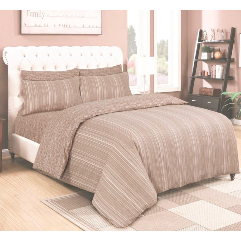 Callis Satin Striped Duvet Cover Set with Pillowcases Included, Beige, Single - 1 Standard Pillowcase