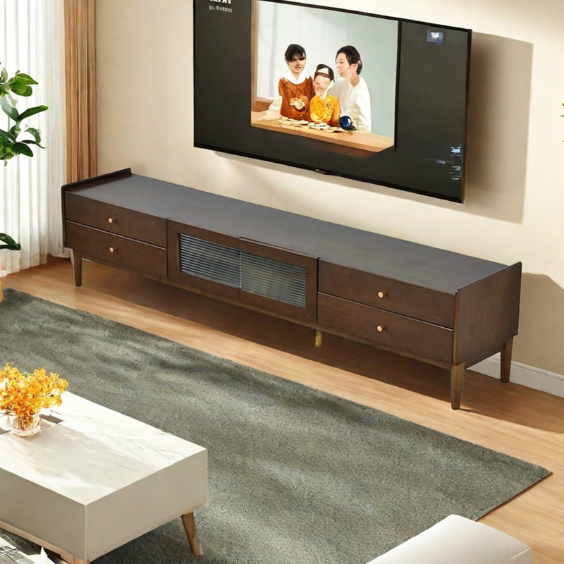 Solid Wood TV Stand Ample Storage Elegance TV Stand for TVs up to 88", Brown