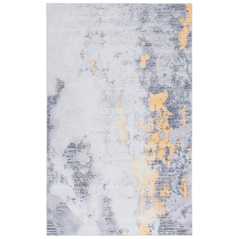 Tacoma Slate Machine Washable Area Rug In Grey & Gold, Runner 76 x 305cm