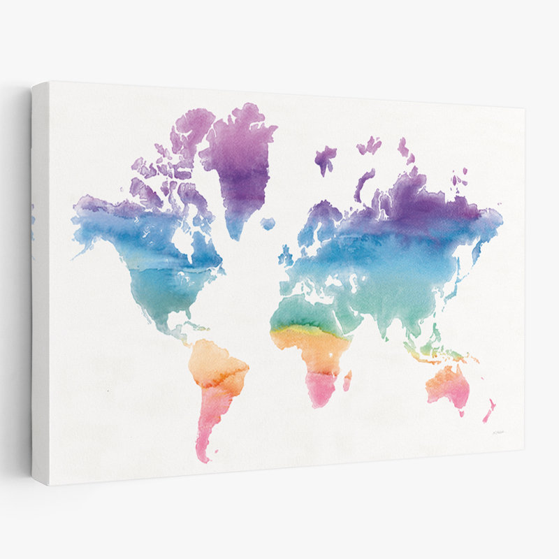 Monde aquarelle - globe bleu - Continents - vert, H 24 po x l 16 po