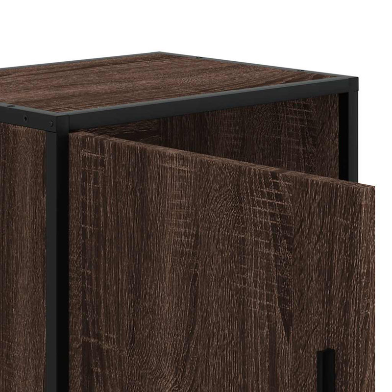 40cm W Metal Bedside Table, Brown oak
