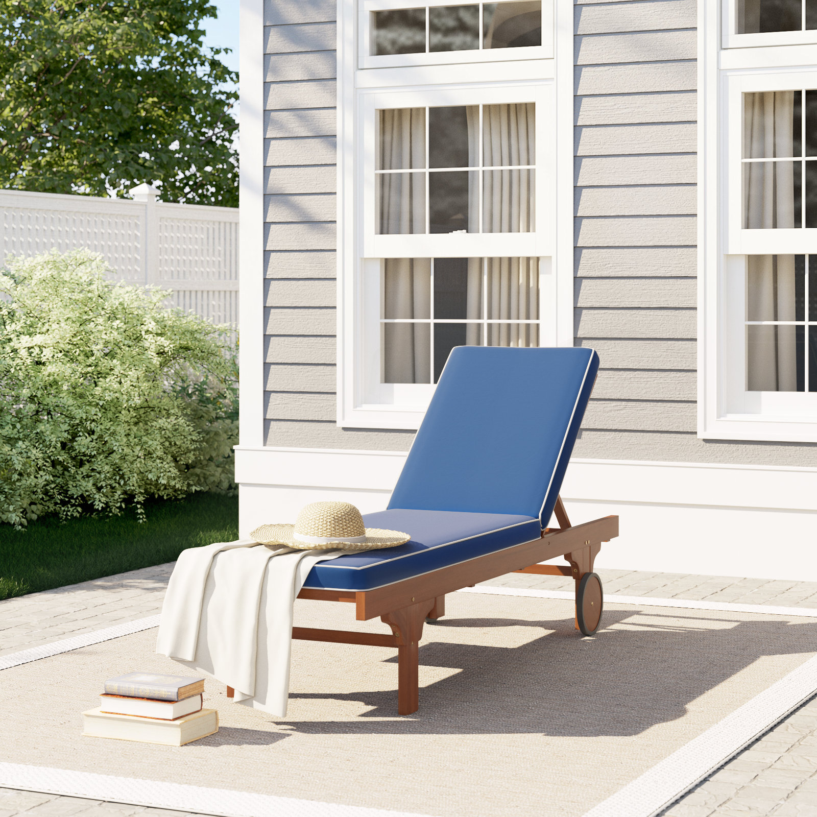 Jivera 25" Acacia Patio Chaise Lounge, Navy