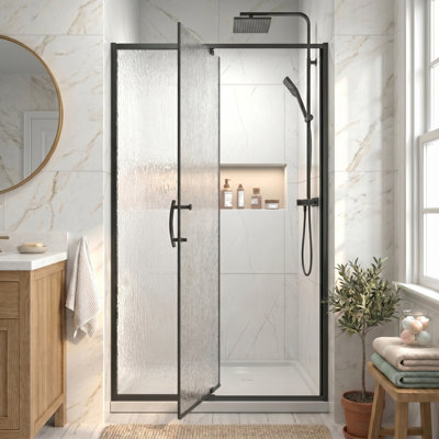 48"-60" W x 71" H Semi-Frameless Reversible Pivot Shower Door with 6mm ANSI Certified Tempered Glass