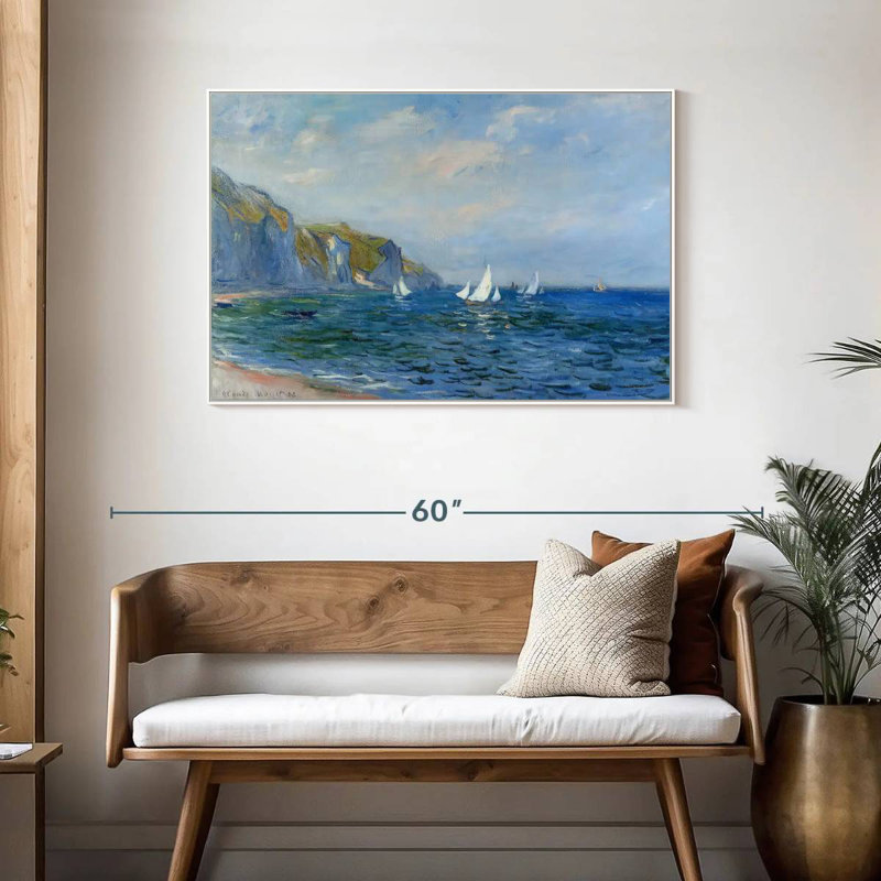 Falaises et voiliers à Pourville, Cadre flottant blanc, 43 po x 29 po