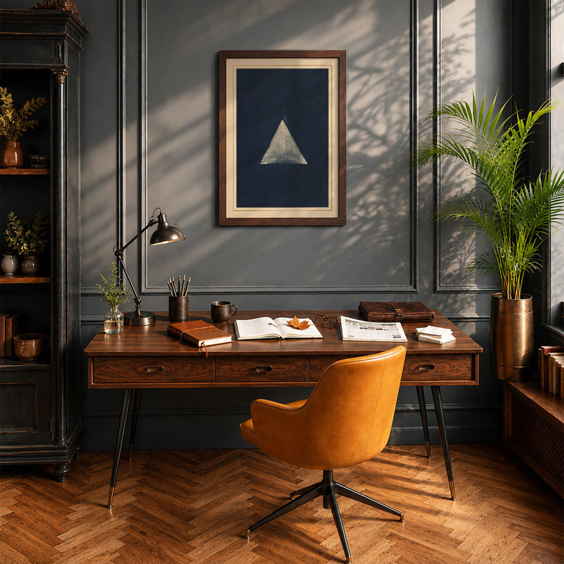 Pale Triangle Minimalist - Framed Print, A2 - 59.4 x 42.0 cm, Walnut