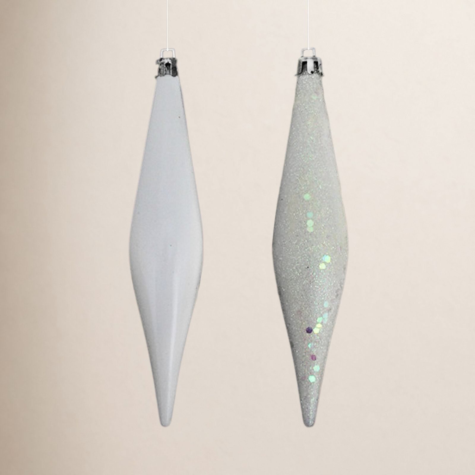 6" Shatterproof Finial Ornament, Off White