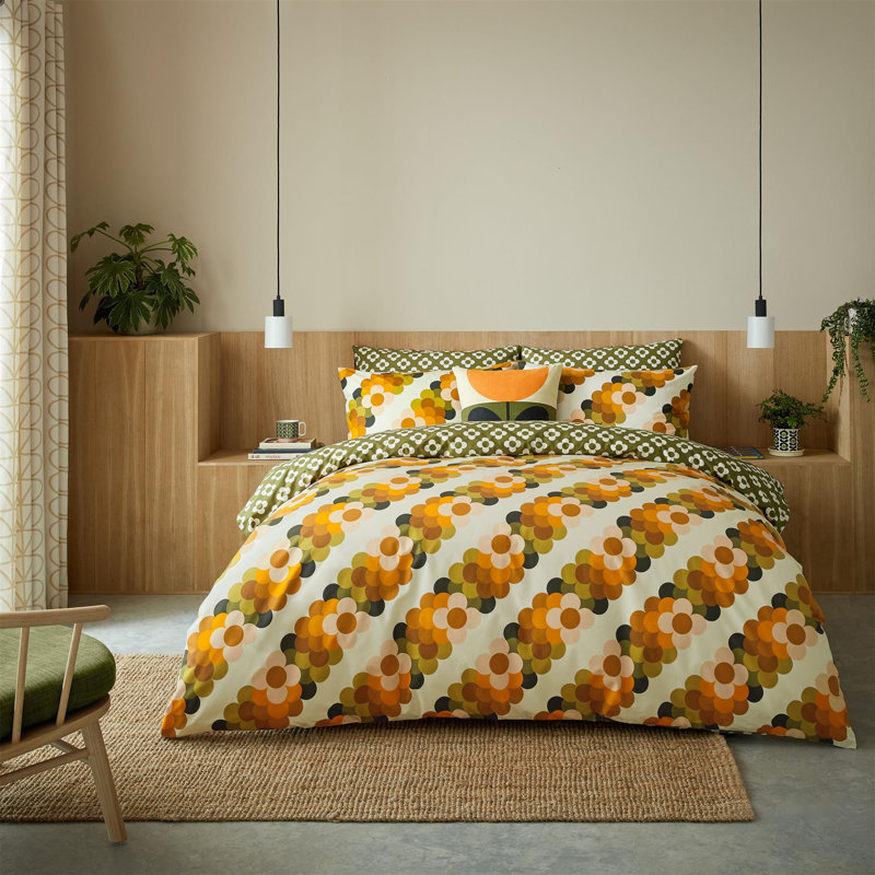 Orla Kiely Retro Flower Stripe Multi Duvet Cover Set Retro Themed Super King Bedding Set