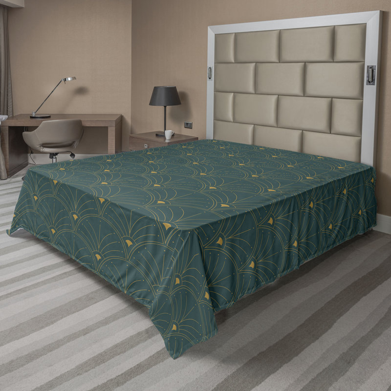 Polyester Floral Flat Sheet, Teal/Sand Brown, Full Flat Sheet