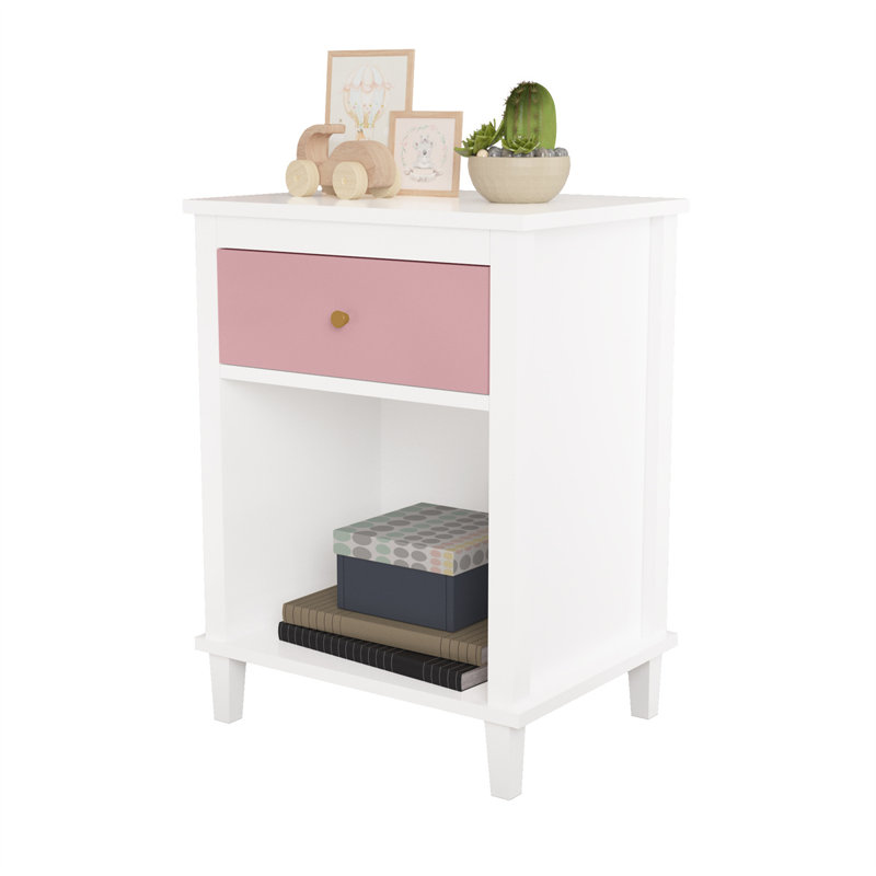 Grajales Kids Nightstand with One Drawer,White Bedside Table with Drawer and Open Partition,Modern Nightstand,Children's Bedside Table