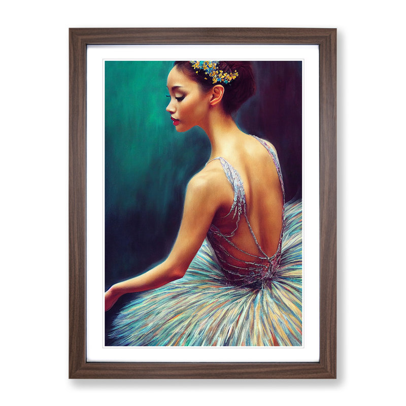 Beautiful Ballerina - Single Picture Frame Print, 64cm H x 46cm W x 2cm D, Walnut Framed