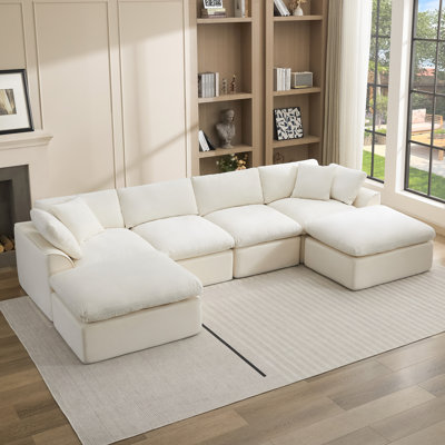 Canapé modulaire moderne en chenille avec repose-pieds mobile, aucun assemblage requis