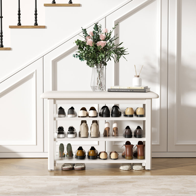 Banc de rangement pour chaussures en bois massif - hauteur de 47 pouces, H 16,5 po x l 47,2 po x P 11,8 po