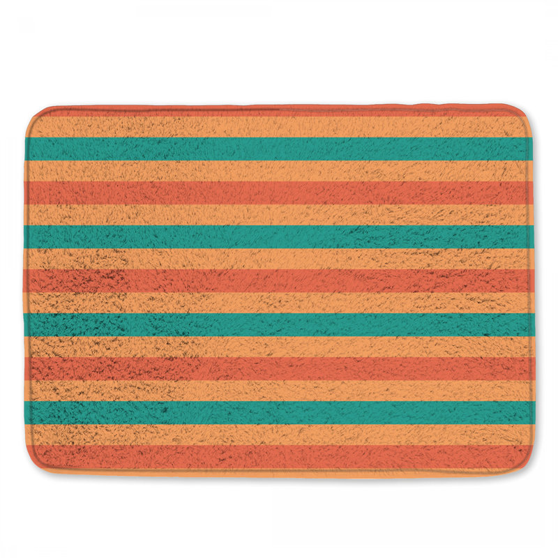 Tapis de bain orange à rayures horizontales bleu sarcelle, L 34 po x L 21 po