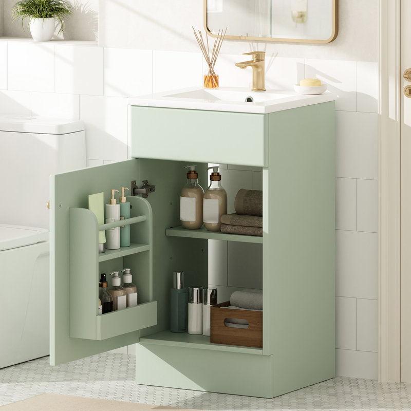 Meuble-lavabo de 45,7 cm (18 po) de couleur, avec lavabo en céramique solide, armoire et poignée en métal à fermeture douce pour un style moderne et élégant.