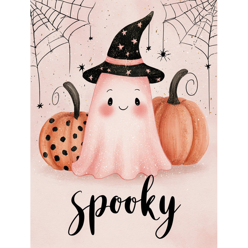 «Spooky Ghost», art mural sur toile rose, H 16 po x l 12 po