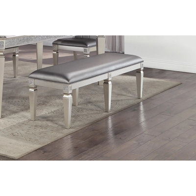 60" Modern Bench In Silver Gray - Upholstered Seat With Sparkling Ornaments For Living Room, Dining Bedroom Details And Rooms