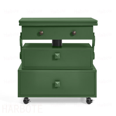 High-Gloss Lacquered Adjustable Height Rolling End Table with Charging Station&Universal Wheels with Brakes, Multi-functional Lift Top Table with Storage Drawers for Living Room Bedroom
