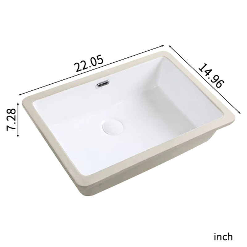 Lavabo de salle de bain rectangulaire encastrable, 15 po de largeur, 22 po de long, blanc à haute température, faible absorption d'eau, surface lisse, livré avec gabarit * Céramique de qualité de 15 po, acide, antitache, américain