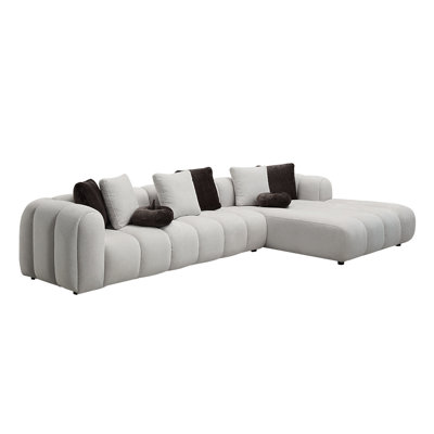Lin blanc 2 pièces: Canapé modulaire avec méridienne et fauteuil sans accoudoirs, largeur de l'assise: 41 po, l 145 po x P 79 po, toile de 28 po, capacité 4, profondeur 27 po / 64 po, hauteur du dossier 17 po